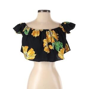 ZARA Floral Off-Shoulder Black Top